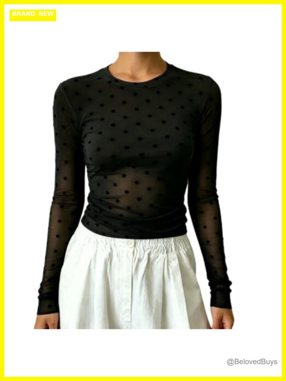 Polka Dot Sheer Mesh Top Y2K Long Sleeve See Through Tee